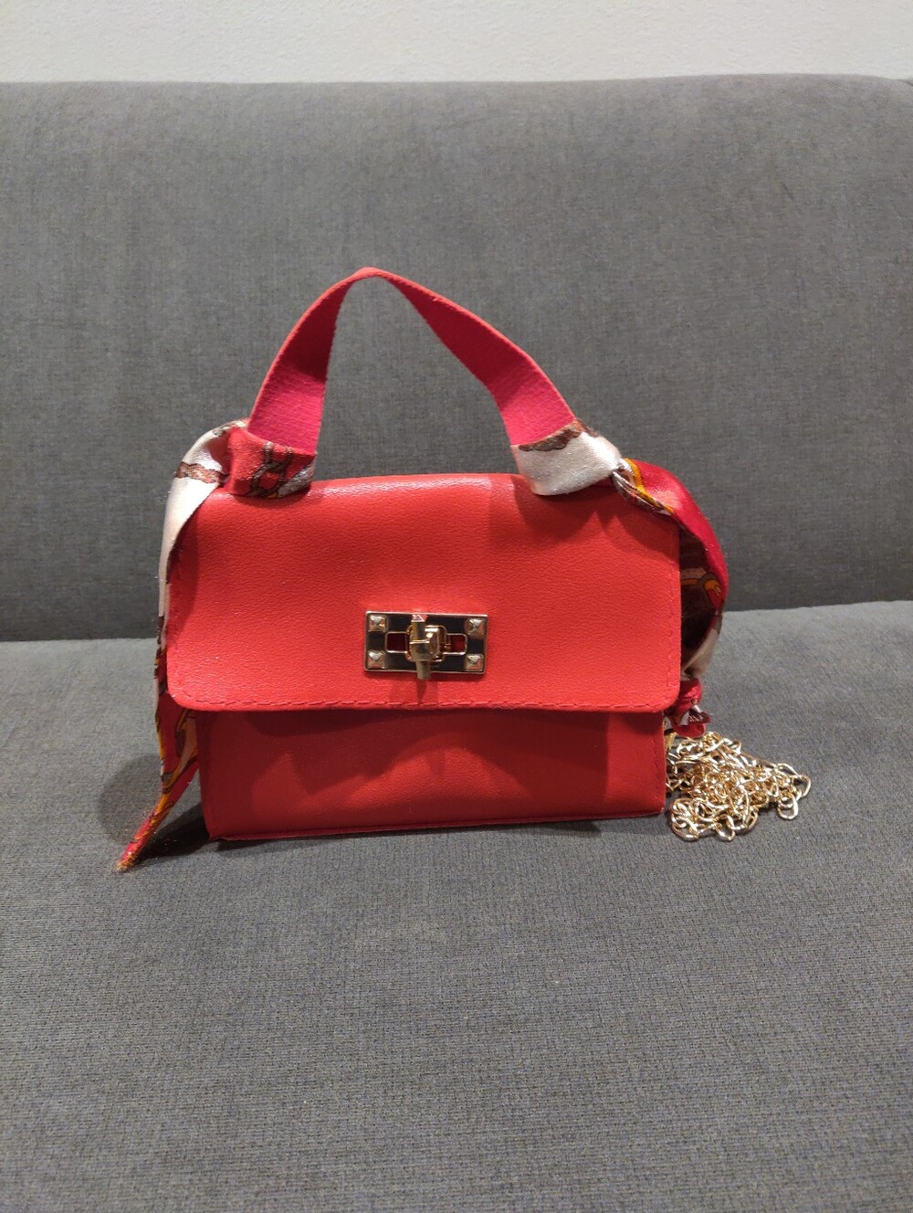 Red Women's Handmade Top-Handle Crossbody Mini Purse with Gold Hardware
